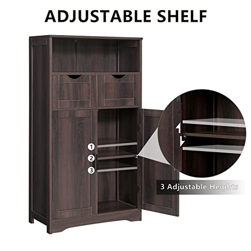 Iwell Storage Cabinet With 2 Adjustable Drawers &2 Shelves, Bathroom Floor Cabinet, Kitchen Pantry Cabinet, Cupboard For Living Room, Dining Room, Home Office, Espresso #TOP3