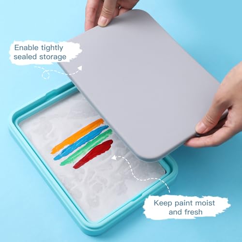 Silicone Stay Wet Palette for Acrylic Miniature Painting, Paint Tray Palettes with Lid, 50PCS Pallet Paper, 2PCS Sponges and A Brush Holder