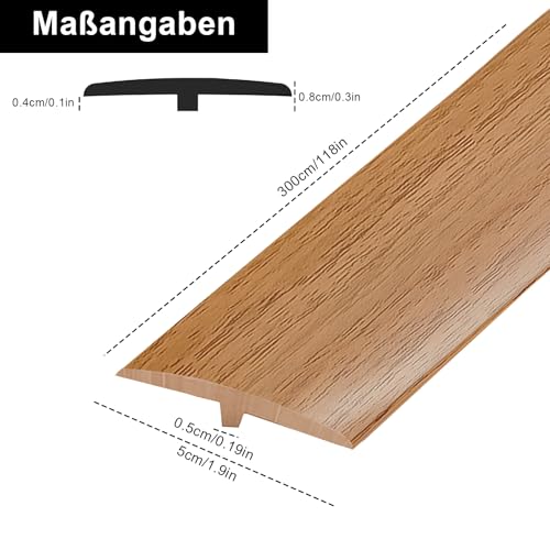 Miniatura 5 de Perfil De Transición Autoadhesivo, Perfil En T, 5 X 100 Cm, Flexible De Pvc, Para Todo Tipo De Suelos, Recortable E Impermeable Grano De Madera Clara, 1 M