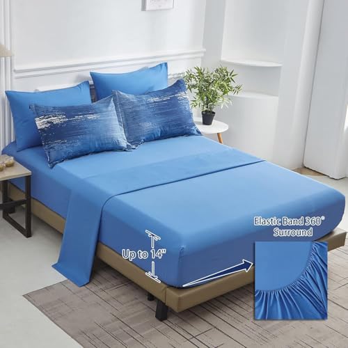 Parure de lit 7 pièces Dinjoy pour lit double avec couette réversible bleu gris - 5