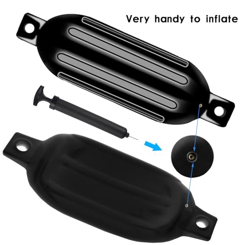 VEITHI Boat Fenders Black 4Pack, Ribbed Twin Eyes Vinyl