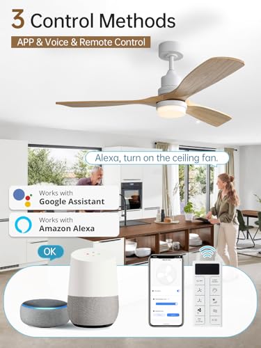 Image of Sofucor 52 Inch Smart Wood Ceiling Fans with Lights, APP /Remote Control