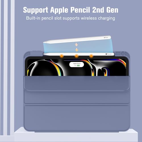 Image of ZryXal New iPad Pro 13 Inch Case (M5) 2025 / (M4) 2024 with Pencil Holder, Smart iPad Case [Support Pencil Pro and Pencil (USB-C)], Support Touch ID and Auto Wake /Sleep (New Lavender)