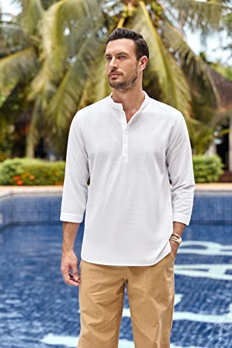 Karlywindow Mens Linen Henley Shirts Long Sleeve Hippie Yoga Summer Beach Casual Henleys T-Shirt2