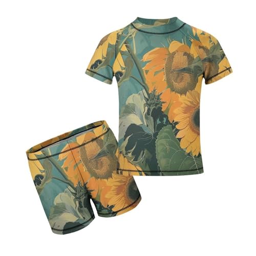 Sunflowers with LeavesChildren's Casual Swimsuit Set - Simple and Versatile8-10Y（130cm）