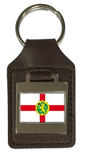 Porte-clés en cuir gravé Alderney souvenir et cadeau d'anniversaire