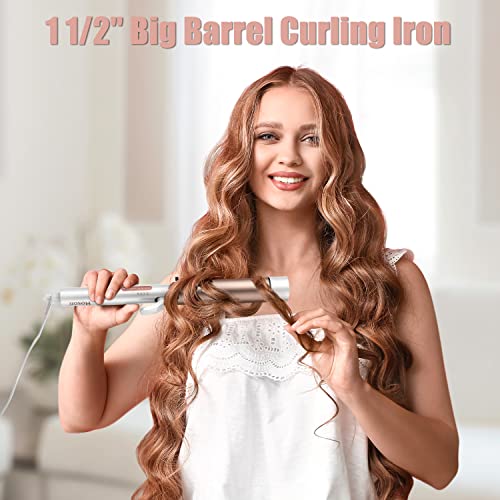 1 1/2 inch Curling Iron Large Barrel, Dual Voltage Curling Iron Ceramic, Professional Big Curling Wand for Hair