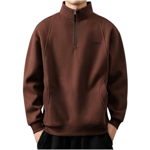 Mens Quarter Zip Pullover Oversized Long Sleeve Mock Neck Fleece Sweatshirts Fall Winter Polo Golf Sweaters Shirt