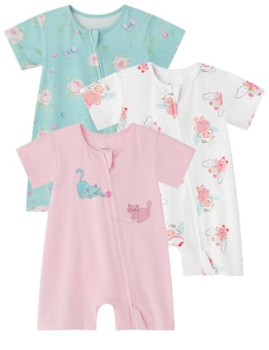 Image of Yoofoss Baby Boy and Girl Romper Short Sleeve Newborn Summer Clothes 2-Way Zipper Baby Outfit Soft and Breathbale