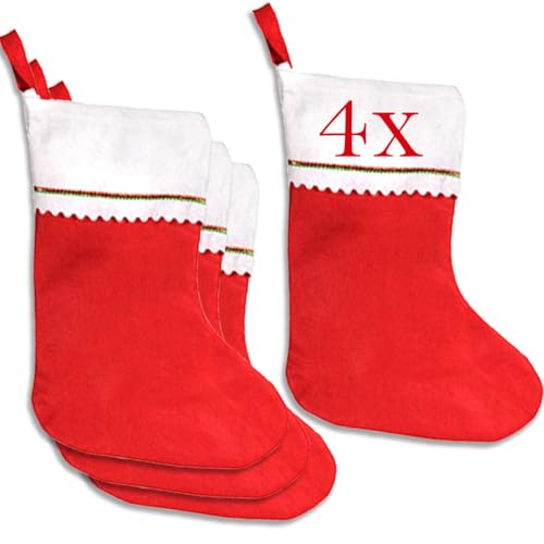 Jonami 4 Calze Befana da Riempire, Calze di Natale Vuota Grande. Calza dal Design Tradizionale Rosso e Bianco....