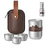ZING TTI Titanium Tea Set with Infuser - Modern Teapot, 3 Cups + Leather Travel Bag, Enchanted Teapot Alternatives, Tea Lovers Gift for Home/Office/Travel/Camping/Hiking