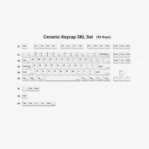 Image of Ceramic Keycap Set for 61 /67 /68 ANSI Keyboards 96 Keys (White with Blue) | Mechanical Keyboards Alumina Ceramic, Scratch-Resistant, Gloss Finish, TKL Layout, Comfortable Typing