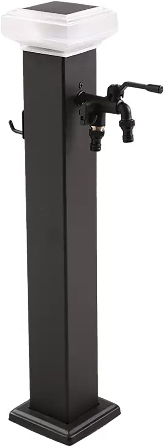 Solar Light Garden Water Column, Freestanding Hose Stand with Faucet, Outdoor Vertical Antifreeze Garden Water Post, Decorative Water Feature Fountain Water Dispenser HYD(Svart-60cm/24in)
