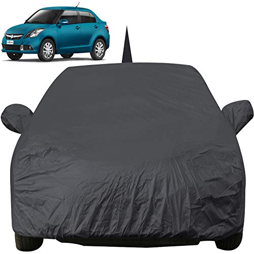 Image of Swift Dzire Dustproof Car Cover with Mirror & Antenna Pockets, Grey Color, Taffeta Polyster,Triple Stitched, Compatible with Maruti Swift Dzire Car Cover (2012 to 2016), Car Accessories