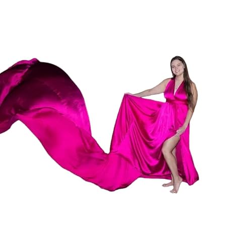 Long Flying Train Photoshoot Dress | Flowy Satin Santorini Flying Maxi Photography Baby Shower Dress for Women| Long Satin