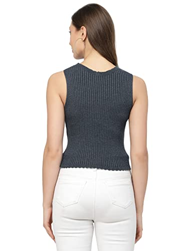 Image of Kalt Womens Knitted, Ribbed Cotton Fitted Sleeveless Round Neck Cami Tank Top