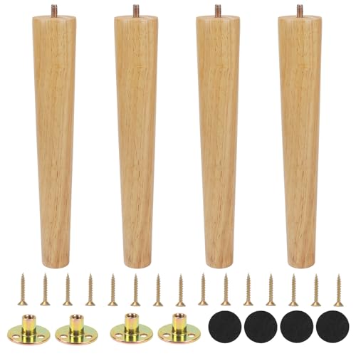 FOGAWA 4 Piezas conicas Patas de Madera para Muebles de Mesa, Sofa, Reemplazo (30 cm) con Placa de Montaje Tornillos y Protector Antideslizante