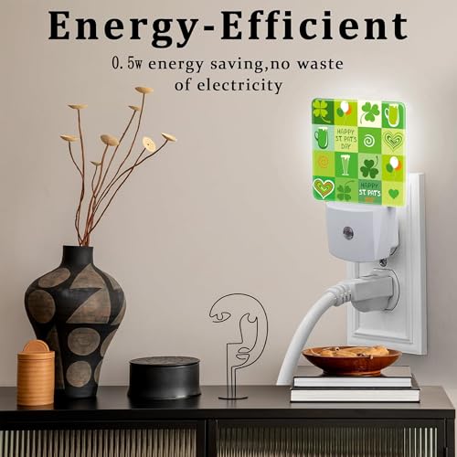 Image of Happy St. Patrick's Day Night Light for Kids,Clover and Green Beer Night Light Plug in with Dusk to Dawn Sensor, 0.5w Energy Saving Sleep Friendly Nightlight for Hallway Stairway Kitchen Bedroom