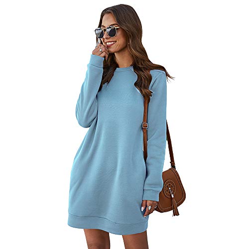 TANLOUI Sweat long pour femme - Décontracté - Uni - Moulant - Manches longues - Avec poche - Bleu ciel - S Cover