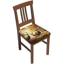 4 Packs Removable Chair Seat Covers for Dining Room, Deers Fall Tree Stretchable Office Kitchen Chair Slipcovers Cushion Protector Autumn Maple Leaves Furniture Decor, 16.9x16.9 Inches