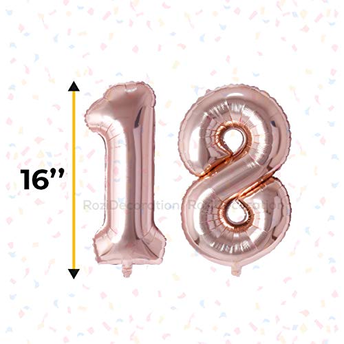 Image of Rozi Decoration 16 inch inch Rose Gold '18' Number Foil Balloons - Pack of 2 | 18th Birthday Party Decor