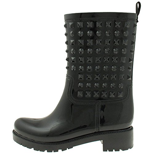 Capelli New York Ladies Rain Boot, Mid-Calf Studded Rain Boot, Rubber Rain Boots With Back Pull Loop, Black2