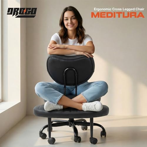 Image of DROGO Meditura Ergonomic Cross Legged Office Chair with 360 Wheels, ADHD Chair for Adults, Meditation Chair, Yoga Office Chair, Comfortable Back Support, 4.7' Adjustable Height & Recline (Black)