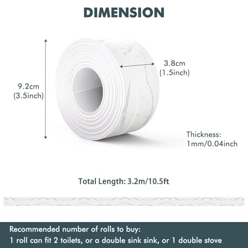 Image of Dstorelhp 2PCS Caulk Tape, White Marble, 1.5 inch x 10.5Ft | Waterproof, Self Adhesive, Peel and Stick, For Countertop Bathroom Toilet Bathtub Sink Shower Wall Trim, Easy to Install