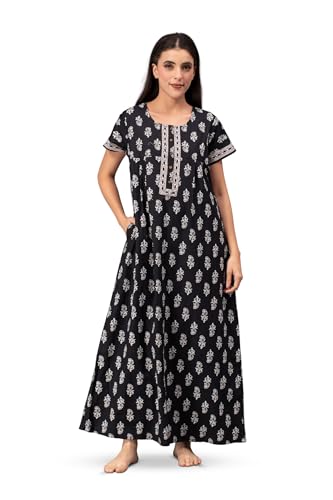 Image of NIHSAMAH Cotton Nighty for Women with Pocket, Premium Printed Long Nighty | Comfortable & Fancy Sleepwear /Nightwear