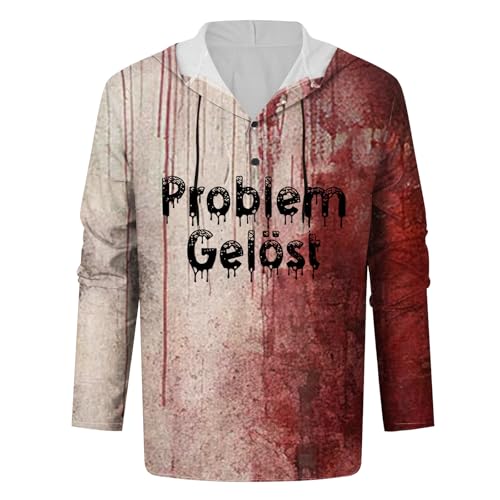 Disfraces de Halloween divertidos camiseta sangrienta Halloween salpicaduras de sangre traje zombie camisa hombre problema resuelto camisa de Halloween hombre disfraz de Halloween, rosa fuerte, L
