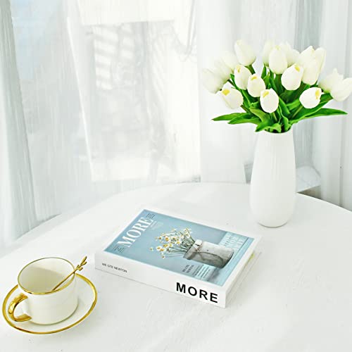 Image of ONLY ART Artificial White Tulips 20 Pcs - 13.5 Inch PU Faux Flowers with Bendable Stems for Home Decor, Wedding Centerpieces, DIY Floral Arrangements, New Year and Valentine's Day