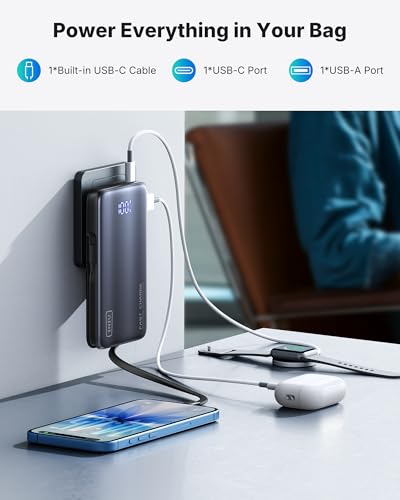 INIU 3-in-1 Power Bank with Built-in Foldable AC Wall Plug & USB C Cable, Slimmest 45W Max Fast Charging 10000mAh Portable Charger for Travel Essentials, for iPhone 17/16/15, Samsung, iPad, Laptop etc - Image 6