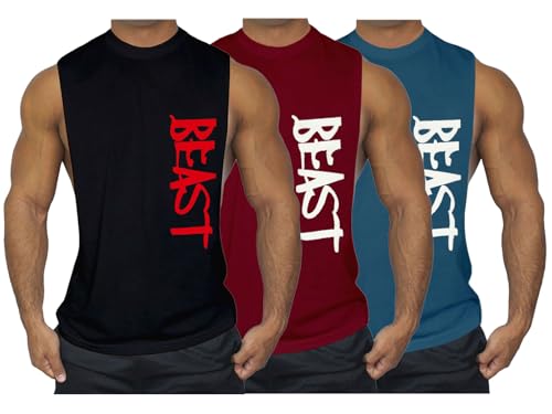 Men's Workout Tank Top Beast Gym Fitness Muscle Tee Cut Open Sides Sleeveless T-Shirt