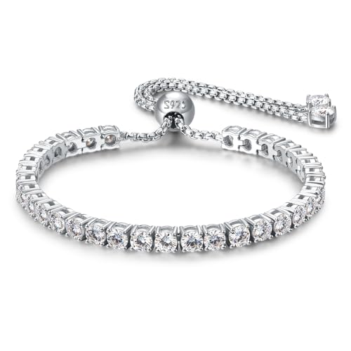 4MM Moissanite Tennis Bracelet for Women, 10.9 ct Adjustable Moissanite Bracelets, 925 Sterling Silver White Gold Plated, Luxury Birthday or Anniversary Jewelry Gift for Her