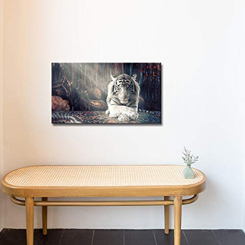 Derkymo White Tiger Meditation Picture Prints On Canvas Animal Wall Art Zen Artwork Paintings For Home Decoration Stretched And Framed Ready To Hang 20X36 Inches #TOP1