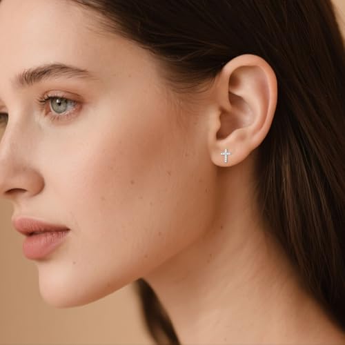 SLUYNZ Solid 925 Sterling Silver Cross Earrings Stud for Women Teens Small CZ Stud Earrings2