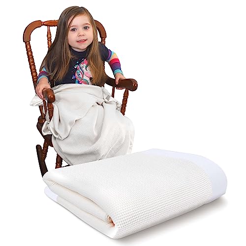 Image of Blankets Thermal Waffle Baby Blanket Crib Bedding - Soft Cozy Warm Infant Thermal Cover for Nursery Stroller or Bassinet, Lightweight Ideal Shower Gift, Nylon Trim White 36 inch x 50 inch