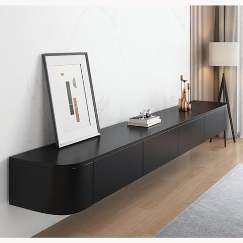 Soporte de TV flotante negro contemporáneo con puerta, consola multimedia montado en la pared, amplio armario de almacenamiento para televisores de 120 cm, diseño moderno de granja, elegante centro de