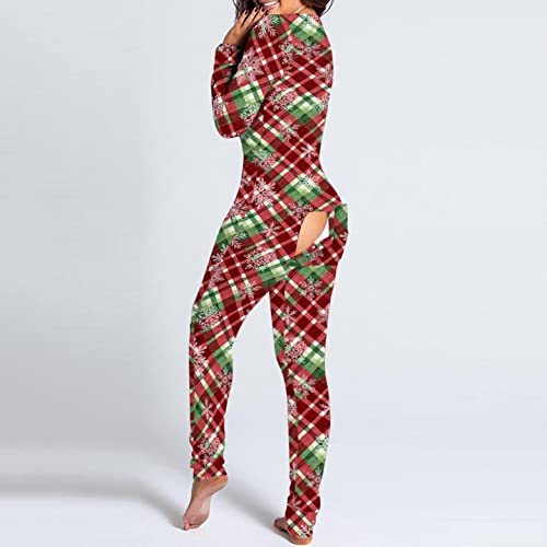 IQYU Kerstmis jumpsuit dames sexy pyjama strakke jumpsuits eendelig slaapoverall volwassenen romper eendelig onesie met functionele klep huispak Kerstmis overall slaapkleding pyjama's - Afbeelding 4