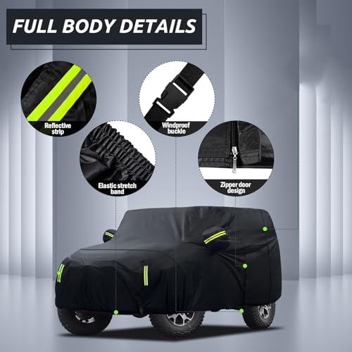 Image of Migaven Car Cover Custom Fit for Jeep Wrangler 2 Door 1987-2026 JK JL CJ YJ TJ, Waterproof Rain Sun Protection with Door Zipper & Inner Cotton