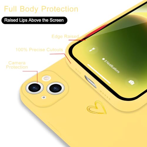 Image of Wirvyuer for iPhone 14 Phone Case Cute Heart Pattern Soft Shockproof Protective Silicone Phone Case for Women Girls, Yellow