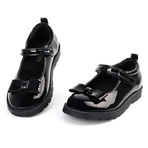 Wulubaba Toddler Girls Mary Jane Flats Dress Shoes with Bow Comfortable School Uniform Shoes for Toddler/Little Girls Black 13