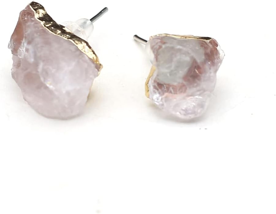 Natural Stone Irregular Real Rock Stud Earrings Rose Quartzs for Women Festive Party Wedding Jewelry Gifts,Rose Quartz image 2