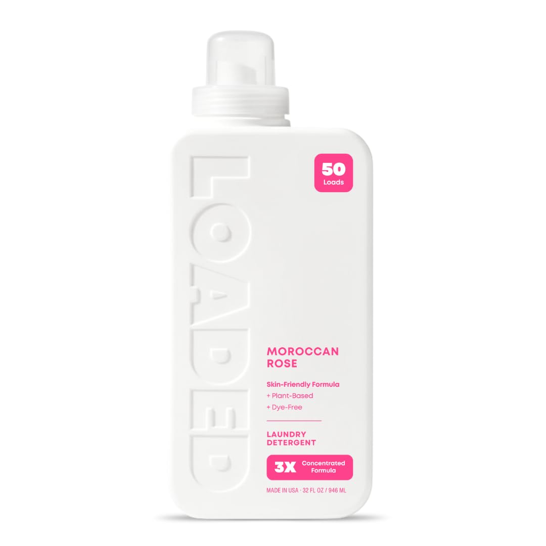 Loaded Laundry Detergent Luxury Cologne Scented 50 Loads Rose Petals Peony Skin-Friendly Plant-Based Made in USA 32 oz