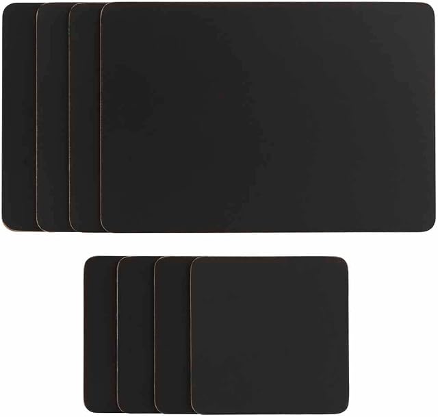 David Mason Design 8 piece Matt Black Cork Placemats and Coasters Set, 4 x Placemats and 4 x Coasters set