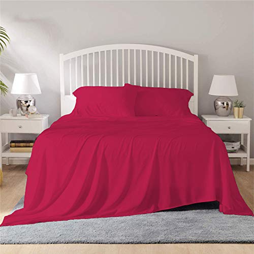 Image of YRM Bedding's - Egyptian Cotton Bedsheet 400-TC Premium Hotel Quality 1 Bedsheet (90x100) + 2 Pillow Covers (18x28) - (Double Bed, Hot Pink Color)