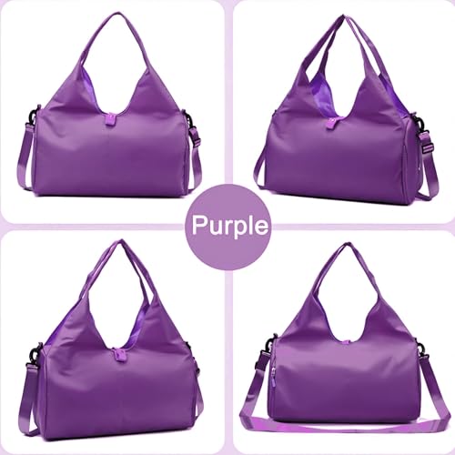 Image of BANQLYN Women Nylon Dry Wet Depart Sport Bag Multifunction Fitness Training Yoga Duffle Bag with Shoe compartmentFitness Bag Yoga Mat Bag (Purple)