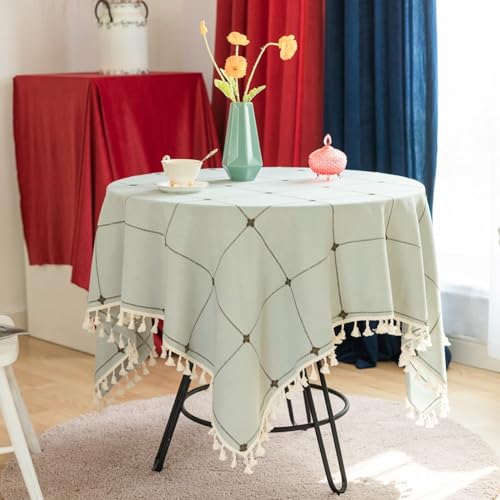 Nappe ronde 280 cm en polyester lavable avec broderie et pompons Beydodo