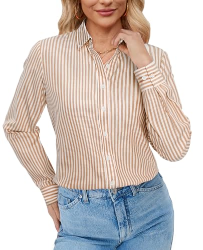 Image of siliteelon Button Down Shirts for Women Oxford Shirt Long Sleeve Classic Wrinkle Free Business Dress Shirts Work Office