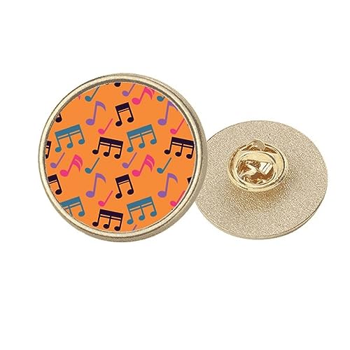 Broche ronde en métal doré notes de musique colorées orange taille M